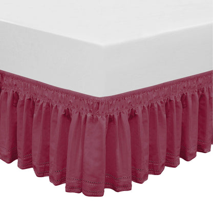Wrap Around Elastic Eyelet Bed Skirt Dust Ruffle (Ivory, Twin/Full-18 Inch Drop)