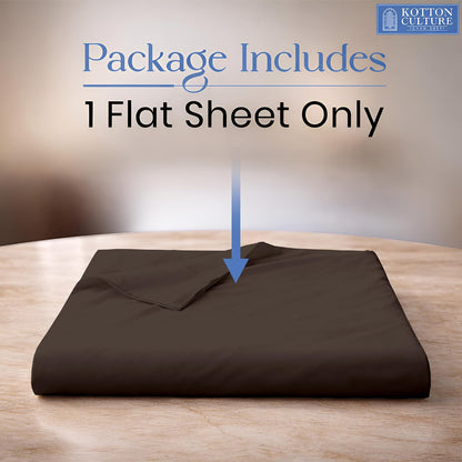 Kotton Culture 100% Egyptian Cotton 1 Pc Flat Sheet - 600 Thread Count, Soft and Crisp, Breathable, Top Sheet Only, Ultra Premium Sateen Weave Queen Bed Sheets, Cotton Flat Sheet (Chocolate)