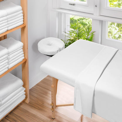Saloniture 3-Piece Microfiber Massage Table Sheet Set - Premium Facial Bed Cover - Includes Flat and Fitted Sheets with Face Cradle Cover - White