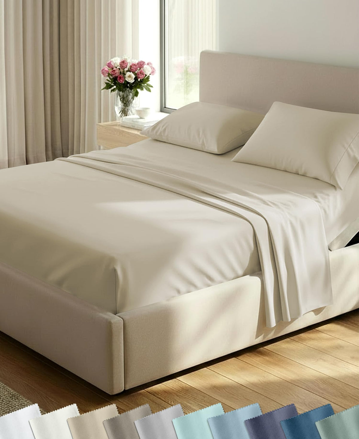 California Design Den Soft 100% Cotton Sateen Queen Bed Sheets Set, White