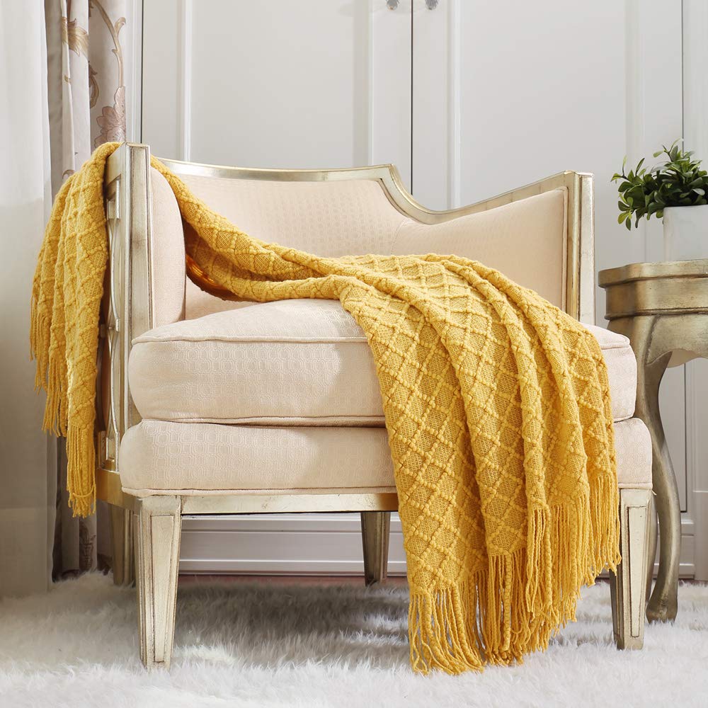 CREVENT Farmhouse Boho Knitted Throw Blanket for Couch Sofa Chair Bed Home Decoration, Soft Warm Cozy Light Weight for Spring Summer Fall (50''X60'' Sage Green)