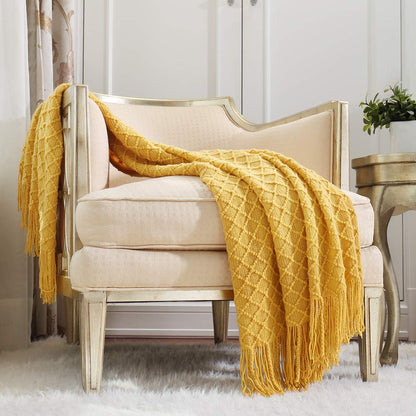 CREVENT Farmhouse Boho Knitted Throw Blanket for Couch Sofa Chair Bed Home Decoration, Soft Warm Cozy Light Weight for Spring Summer Fall (50''X60'' Sage Green)