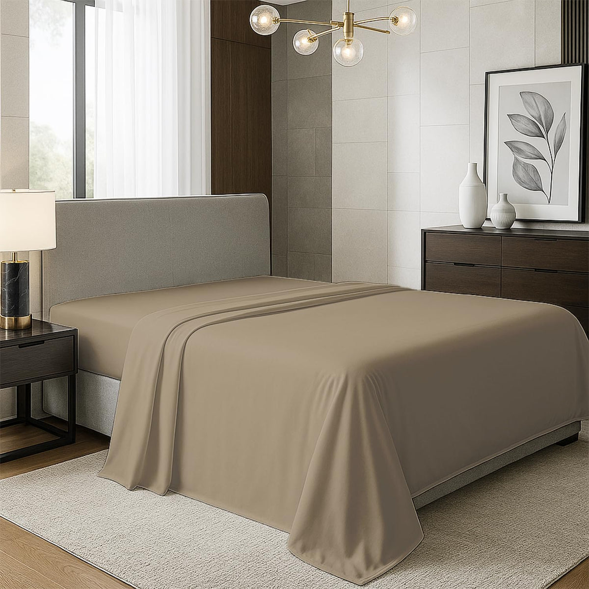 TEXAS LINEN CO. 100% Organic Cotton Queen Flat Sheet, Percale Weave, White