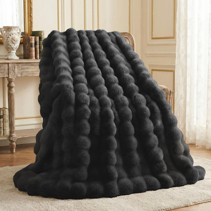 L'AGRATY Faux Rabbit Fur Throw Blanket for Couch, 50'' x 60'', Cocoa Brown