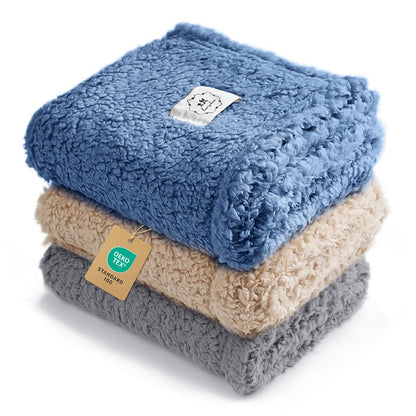 1 Pack 3 Calming Blankets Fluffy Premium Fleece Pet Blanket Soft Sherpa Throw for Dog Puppy Cat Beige Small (23" x16'')
