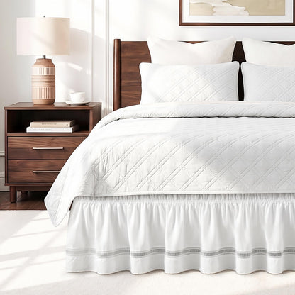 White Twin XL College Dorm Bed Skirt 32" Drop, Elastic Wrap Dust Ruffle