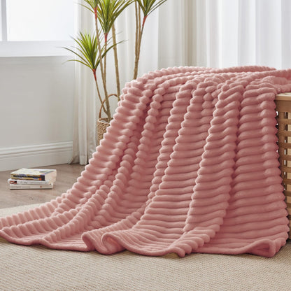 BEDELITE Ribbed Fleece Throw Blanket for Couch, Cream, 50"x60"