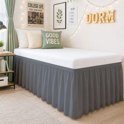 Cottington Lane Twin XL Dorm Bed Skirt 32 Inch Drop, Extended Ruffled College Dorm Bed Skirt, Wrap Around Dust Ruffle, Premium Brushed Microfiber Extra Long Bed Skirt for Twin XL Dorm Beds, White