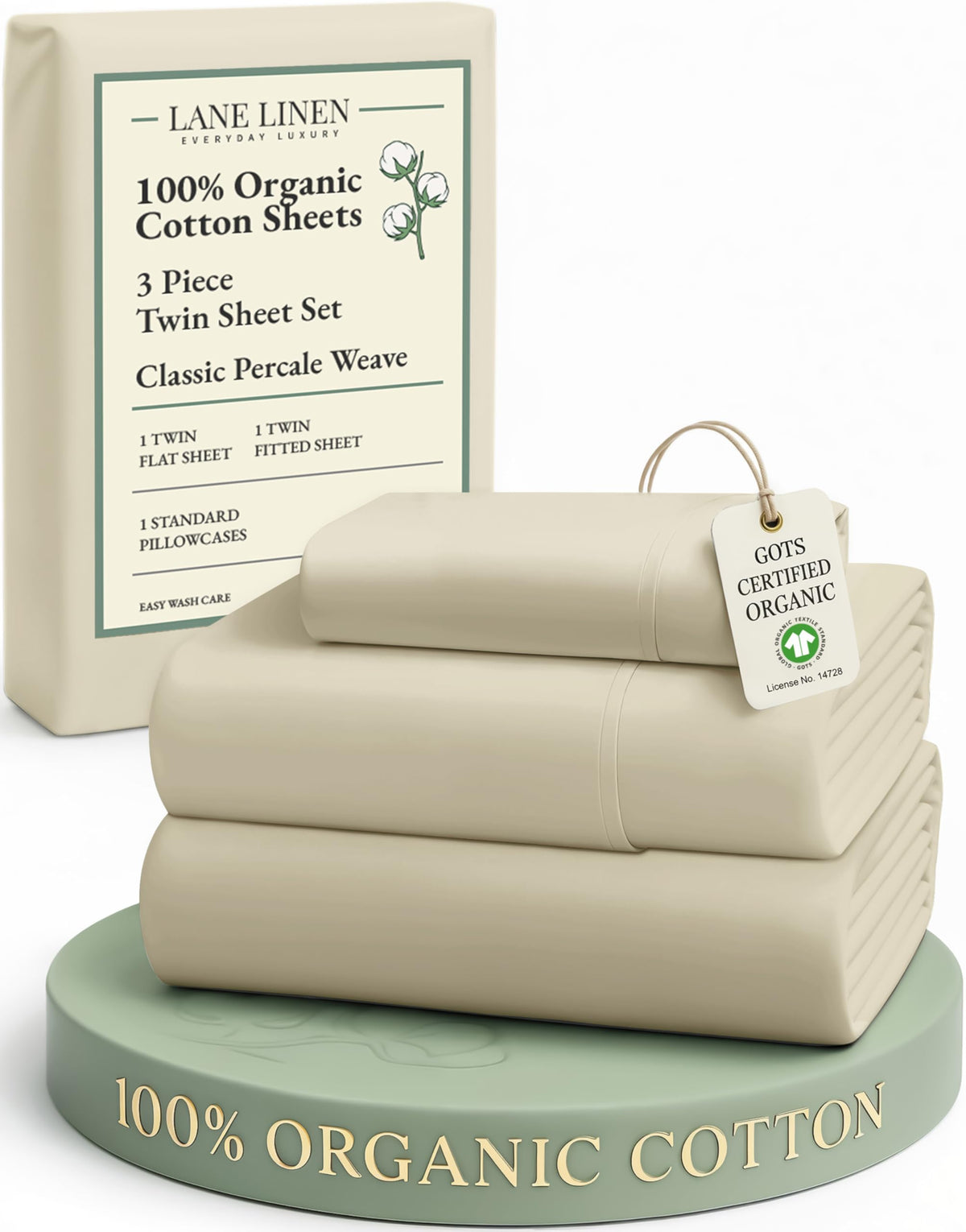 LANE LINEN Queen Sheets 100% Organic Cotton 4pc Percale Cooling - White