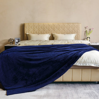 Fleece Plush Throw Blanket Navy Blue 50"x60"for Couch Fuzzy Cozy Flannel
