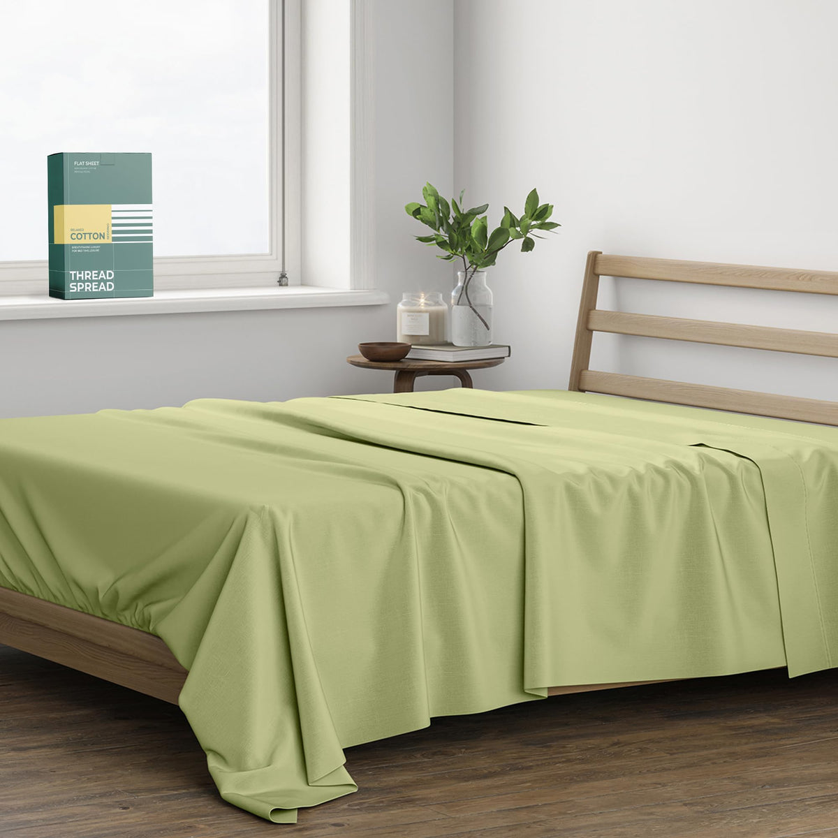 THREAD SPREAD 100% Organic Cotton King Flat Sheet - Percale Weave Cotton Flat Sheet Only (1 PC, White), Crisp, Cool, Strong & Breathable Lightweight Bed Linen Top Sheets, GOTS Certified Sheets