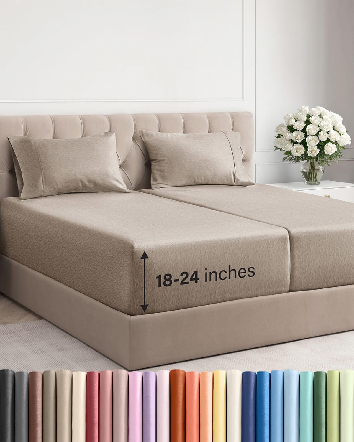 Extra Deep King Sheet Set - 4 Piece Breathable & Cooling - Antique White
