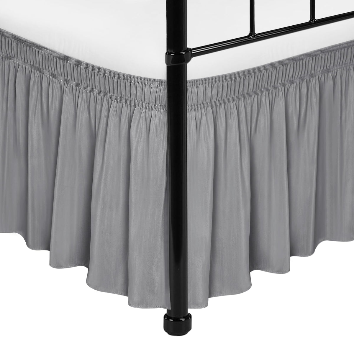 Wrap Around Queen Size Bed Skirt Split Corner 15" Drop-Elastic Dust Ruffle