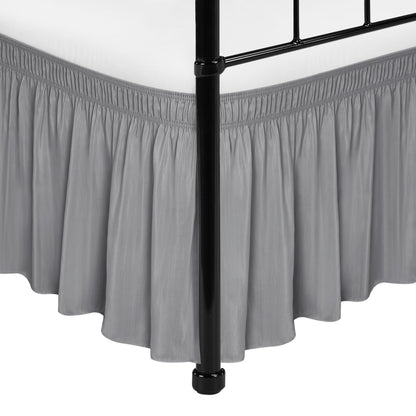 Wrap Around Queen Size Bed Skirt Split Corner 15" Drop-Elastic Dust Ruffle