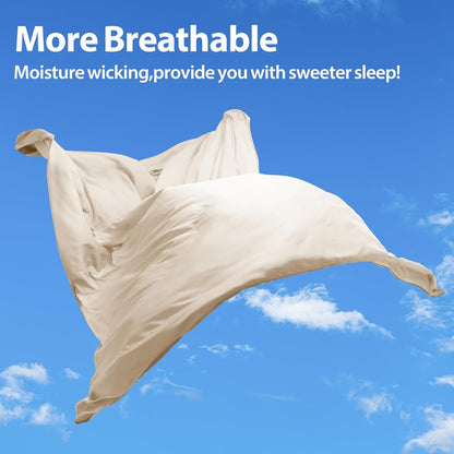 Bamboo Viscose Flat Sheets Only, 400 Thread Count Sateen Weave Twin Size Flat Sheet Only, Luxury Soft Cooling for Hot Sleepers, Silky Breathable (Beige, Twin)