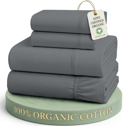 LANE LINEN Queen Sheets 100% Organic Cotton 4pc Percale Cooling - White