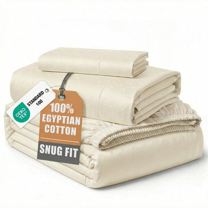 LANE LINEN 100% Egyptian Cotton Sheets King Size Silky Sateen Weave - White