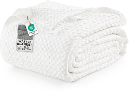 Utopia Bedding 100% Cotton Waffle Blanket Queen Size White, 90x90 Inch