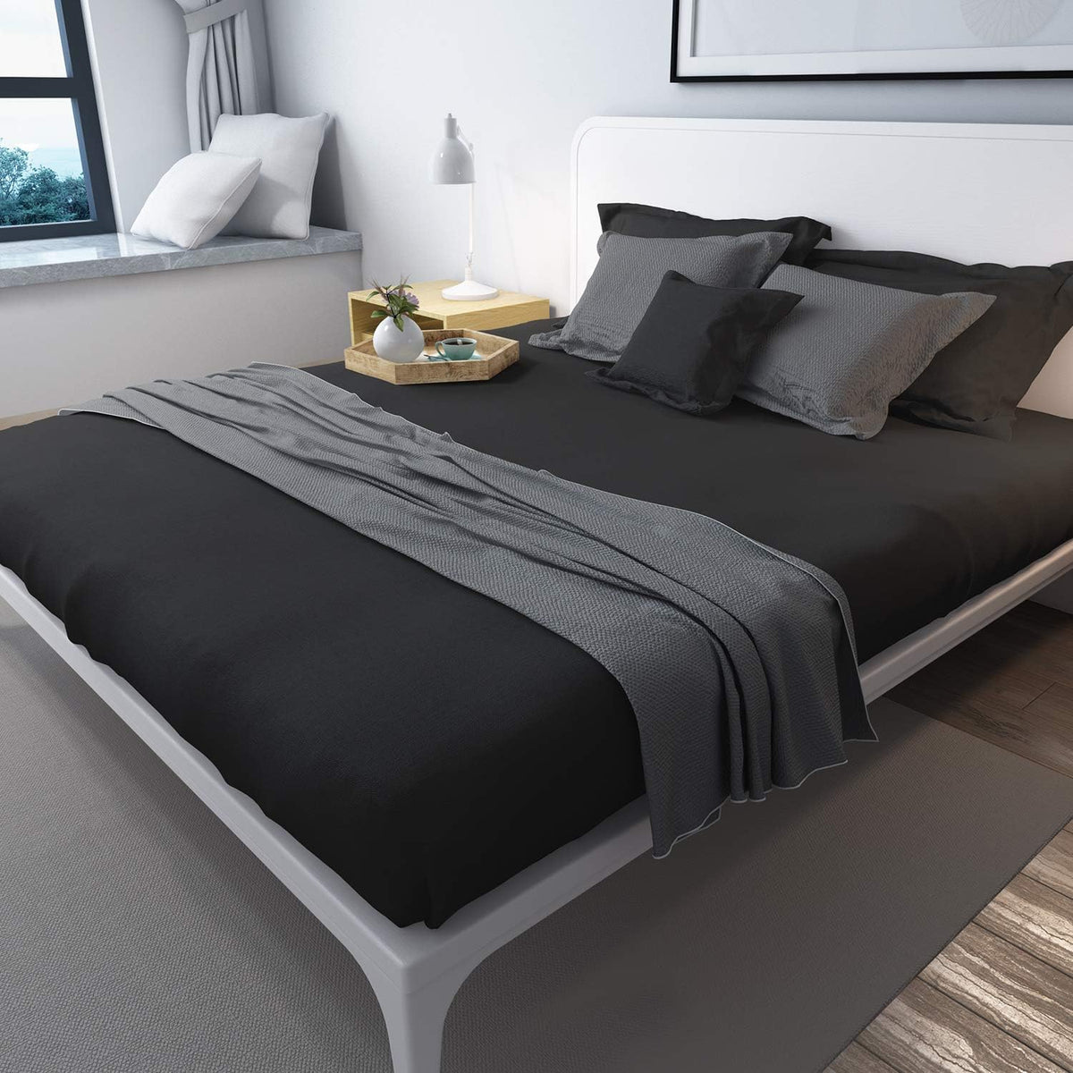 Lirex Twin Flat Sheet, Top Sheet for Bed - 1800 Microfiber, Soft & Breathable, Hotel Quality Flat Sheet, Black