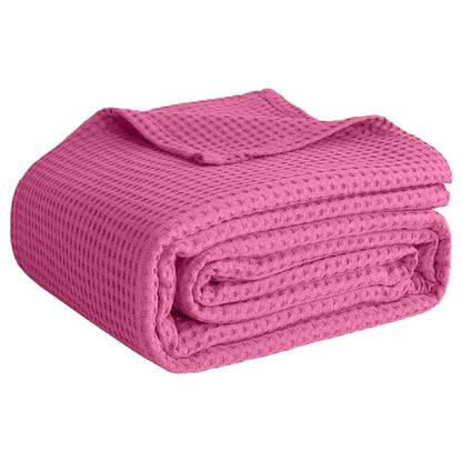 100% Cotton Blankets for Bed - Waffle Weave Blankets for Summer, Lightweight and Breathable Soft Woven Blanket for Spring (Dark Grey, Queen (90" x 90"))