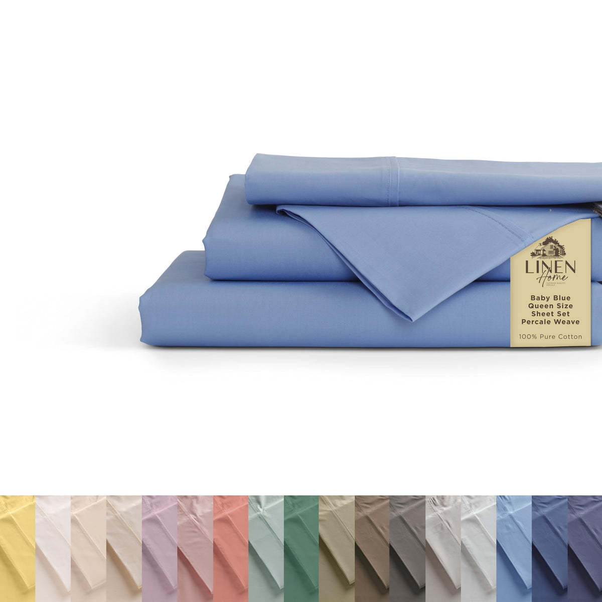 Linen Home 100% Cotton Percale Sheets Queen Size 4 Pc Cooling Set - White