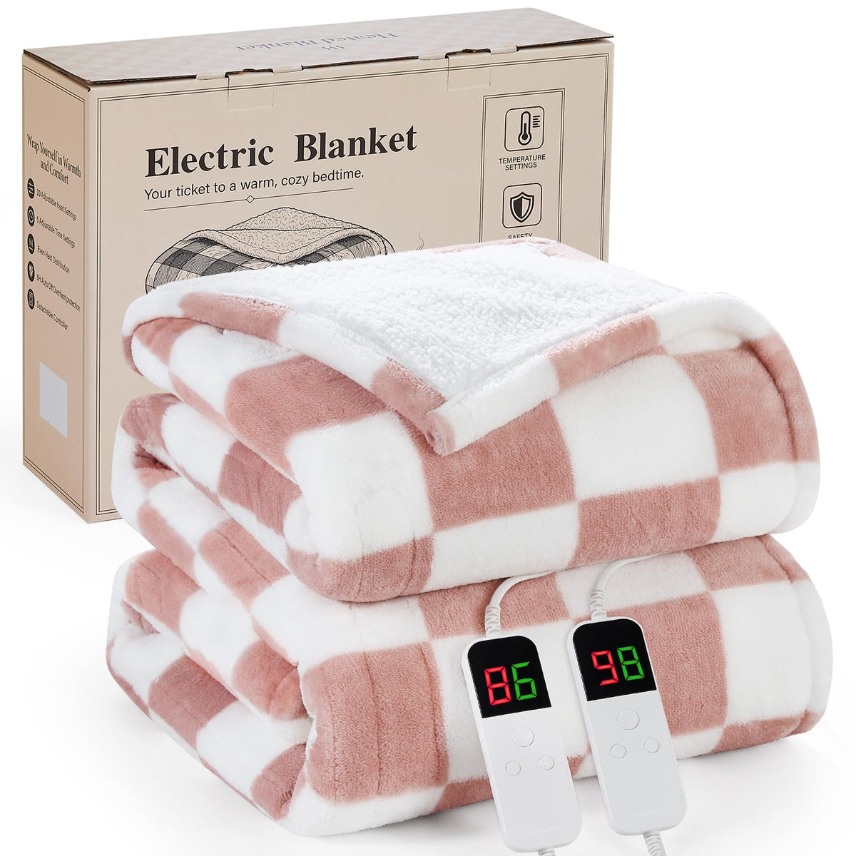 Pink Heated Blanket Electric Throw 50"X60", Heating Blanket Throw