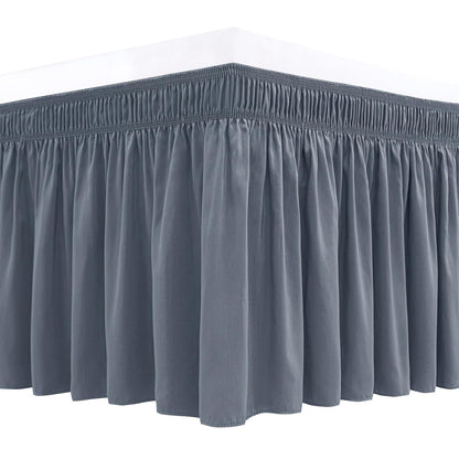 Wrap Around Queen Size Bed Skirt 15" Drop-Elastic Dust Ruffle Light Camel