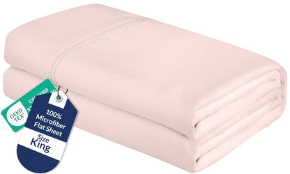 Royale Linens Queen Flat Sheet - Ultra Soft Brushed 1800 Microfiber Flat Sheets Only - Wrinkle Free & Stain Resistant - Hotel Quality Top Sheet for Bed (Queen, White)