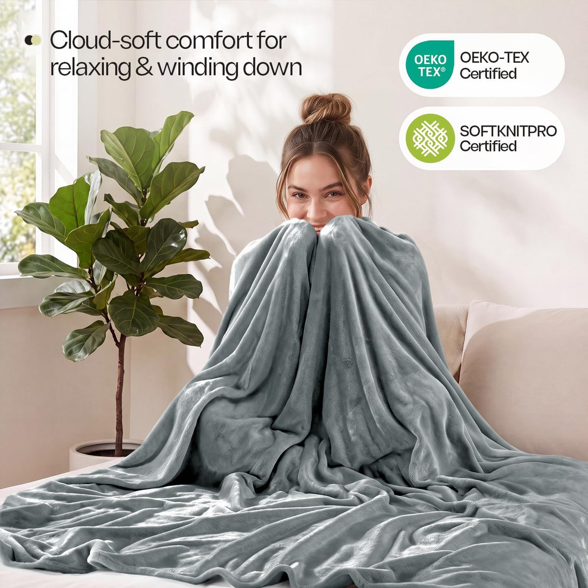 Soft Fleece Blanket for Bed Queen Size Cool Grey (90x90 Inch)