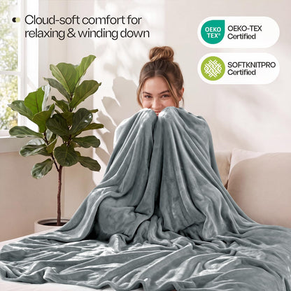 Soft Fleece Blanket for Bed Queen Size Cool Grey (90x90 Inch)