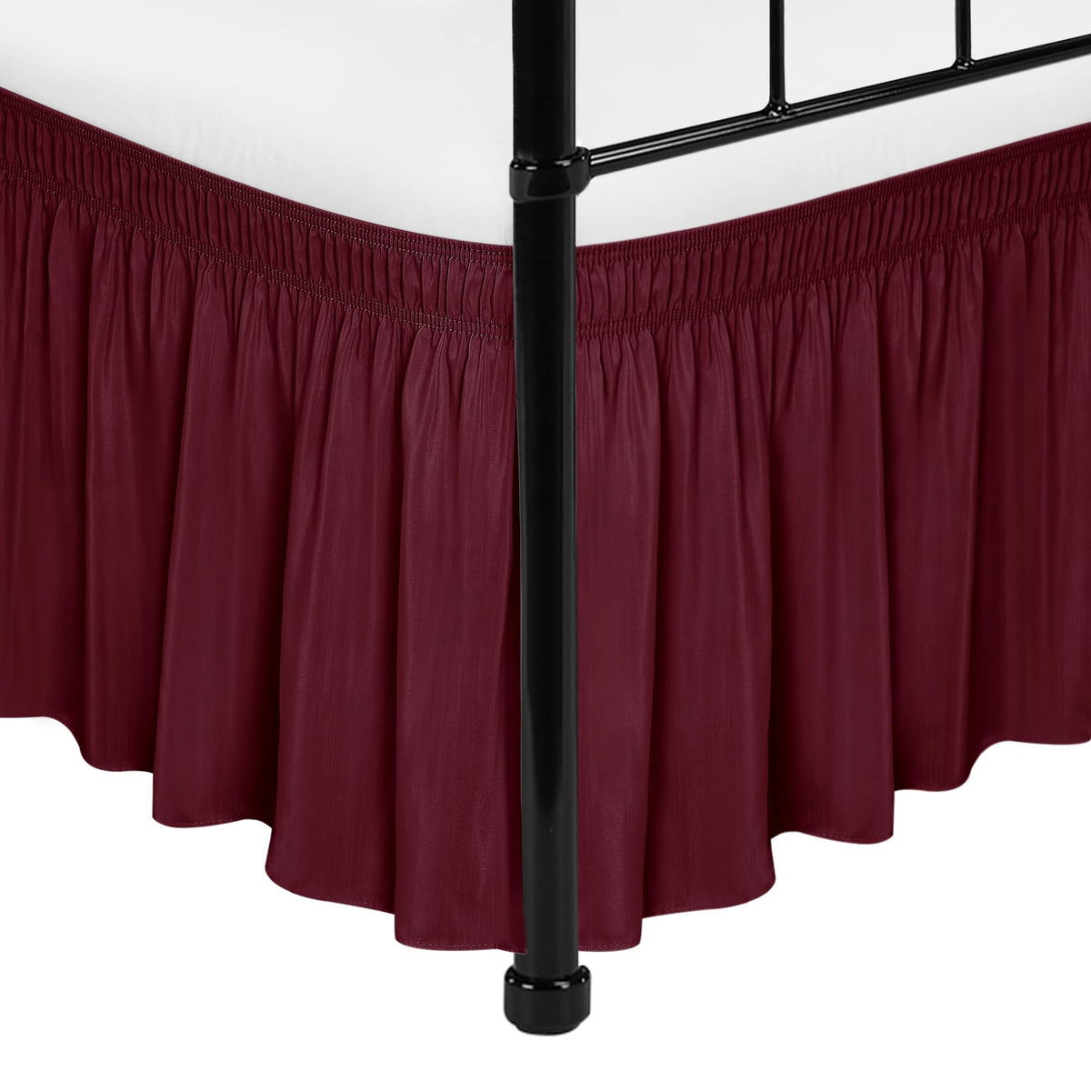 Wrap Around Queen Size Bed Skirt Split Corner 15" Drop-Elastic Dust Ruffle