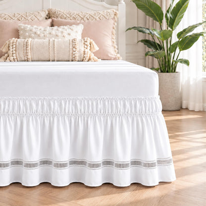 White Twin XL College Dorm Bed Skirt 32" Drop, Elastic Wrap Dust Ruffle