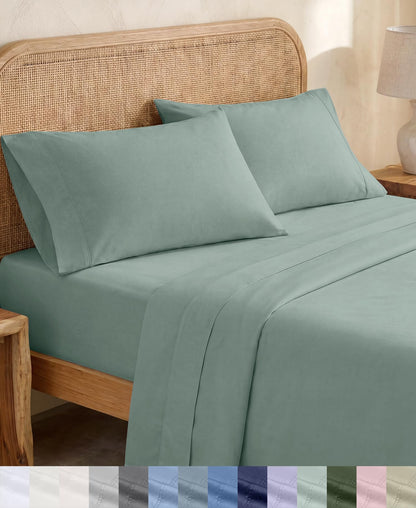 California Design Den 100% Organic Cotton Queen Bed Sheet Set, Olive Green