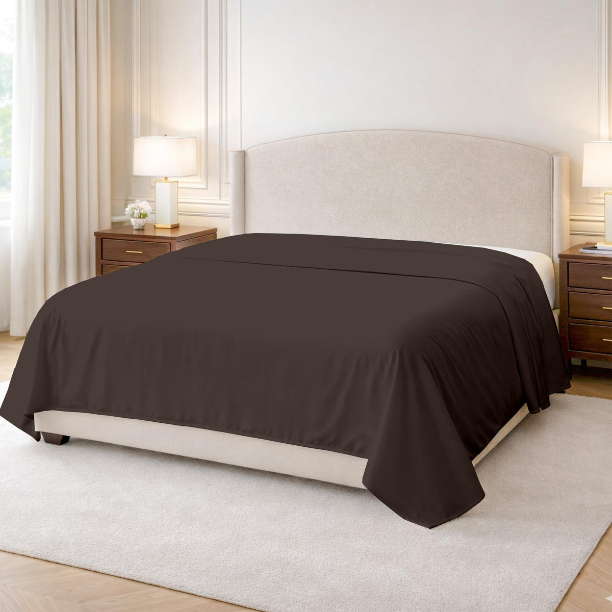 Kotton Culture 100% Egyptian Cotton 1 Pc Flat Sheet - 600 Thread Count, Soft and Crisp, Breathable, Top Sheet Only, Ultra Premium Sateen Weave Queen Bed Sheets, Cotton Flat Sheet (Chocolate)