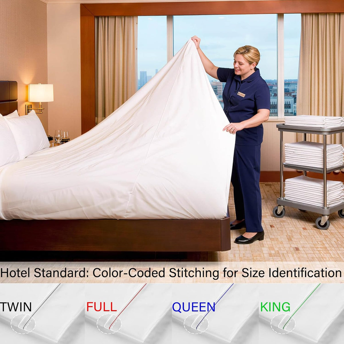 Bulk Twin Flat Sheets Only 4 Pack Basic White Bed Top Line Flat Sheet Soft Breathable Color Coded Hem Threads for Hotel Bedding Wholesale 66x96 inches