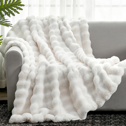 Cozy Bliss Faux Fur Throw Blanket for Couch, Fuzzy Soft Plush Thick Bubble Blanket for Sofa Bedroom Living Room, 50 * 60 Inches Tie-dye Taupe