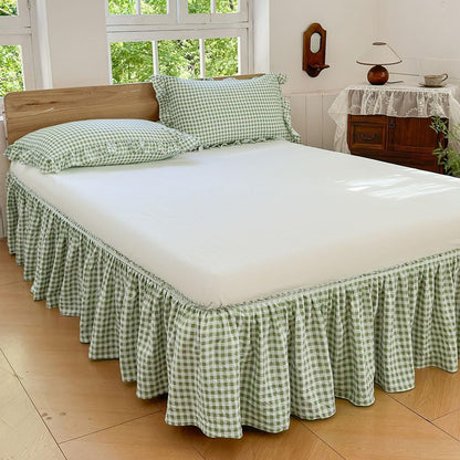 NSNLGSGC Green Gingham Wrap Around Ruffled Bed Skirt, Queen, 15 Inch Drop