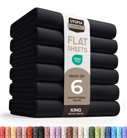 Twin Size Flat Sheet Only Pack of 6, Ultra Soft Hotel Sheets, White