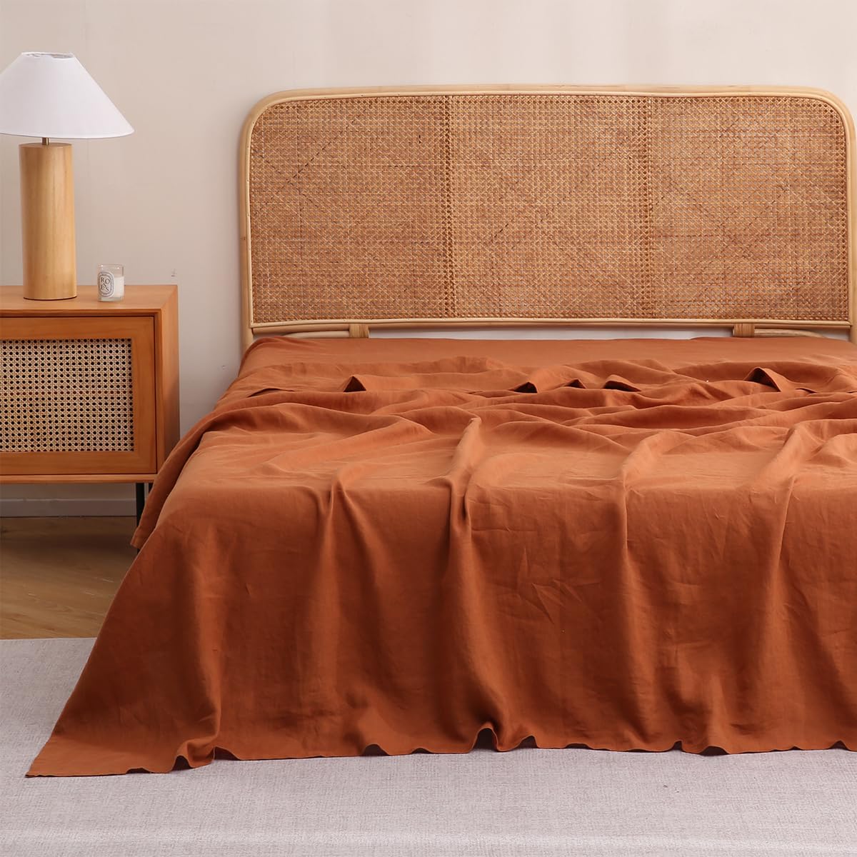 S VICTORY SYMBOL 100% Organic Linen Flat Sheet 1 Piece-Stone Washed French Flax Twin Size Bedding,Soft Flat Top Sheet Breathable(66"x96",Creamy White)
