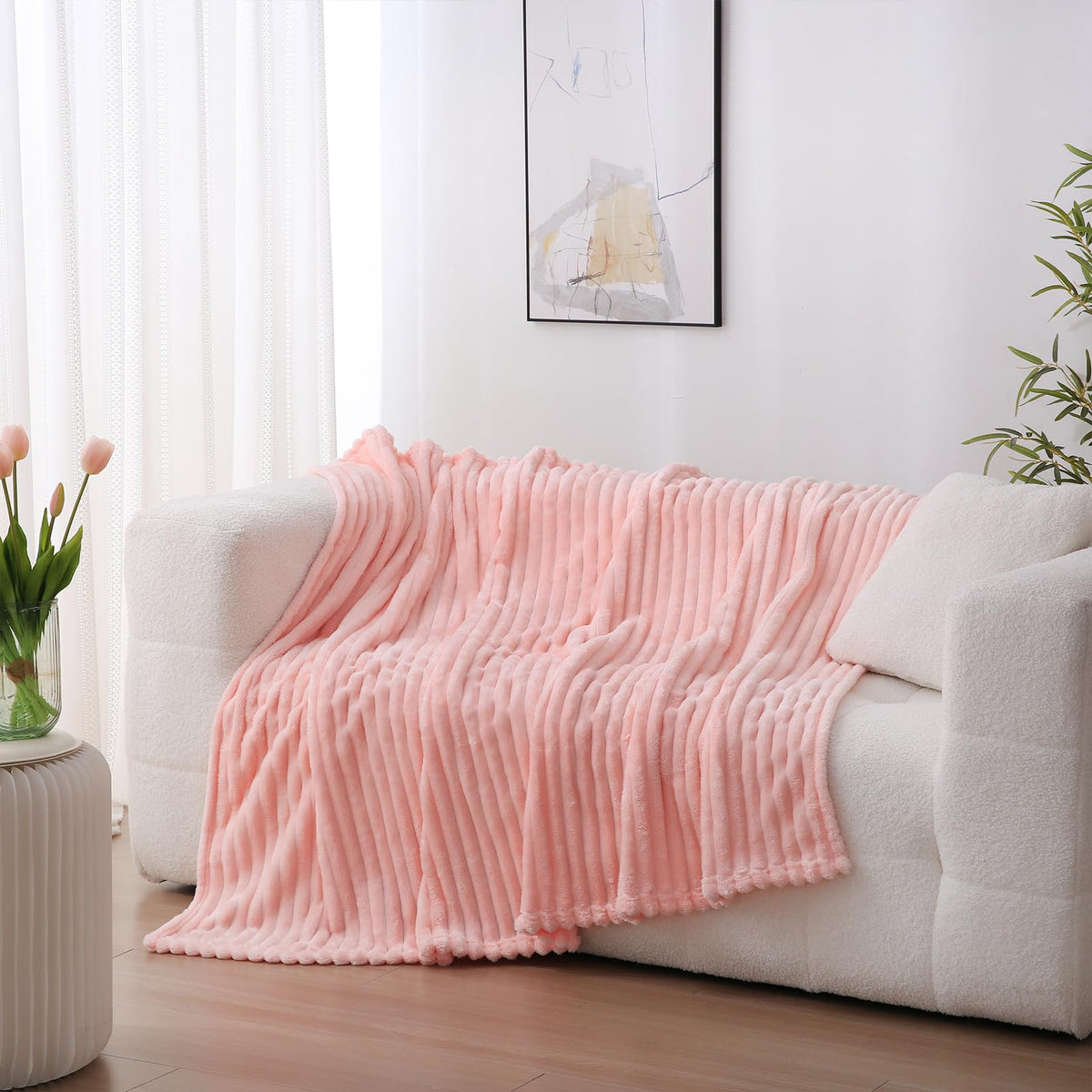Sage Green Fleece Throw Blanket 50”×60” for Couch Sofa Livingroom