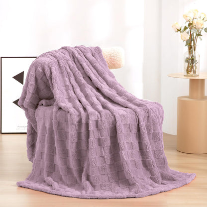 Deep Purple Fleece Throw Blanket 50”×60”Checkered Design for Couch