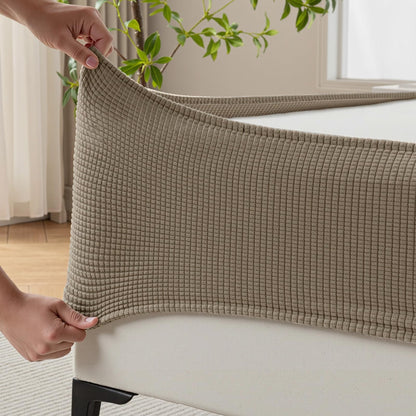MIYE Jacquard Fabric Box Spring Cover,Super Stretchy Wrap Around 4 Sides Elastic Bed Skirt,Wrinkle & Fading Resistant,Washable & Easy Fit. (Cream, Queen)