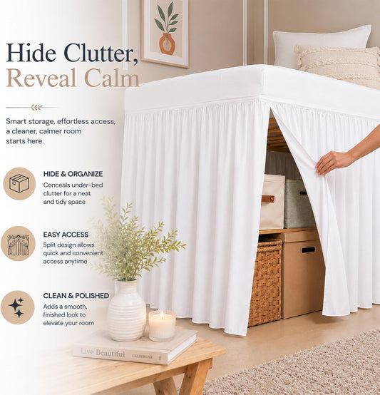 Cottingon Dorm Bed Skirt Twin XL 36" with Split Corners, 100% Microfiber Soft and Stylish, College Room Essential, Extra Long Dust Ruffle for Extended Beds, White