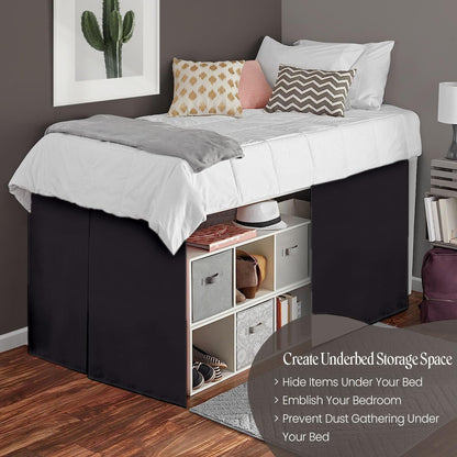 Crown Collection Full XL 32" Inch Drop Long Dorm Bed Skirt, Split Corner & Box Plated College Dorm Room Bed Skirts, Split Corner, Easy Care, No Wrinkle Microfiber Bed Skirt
