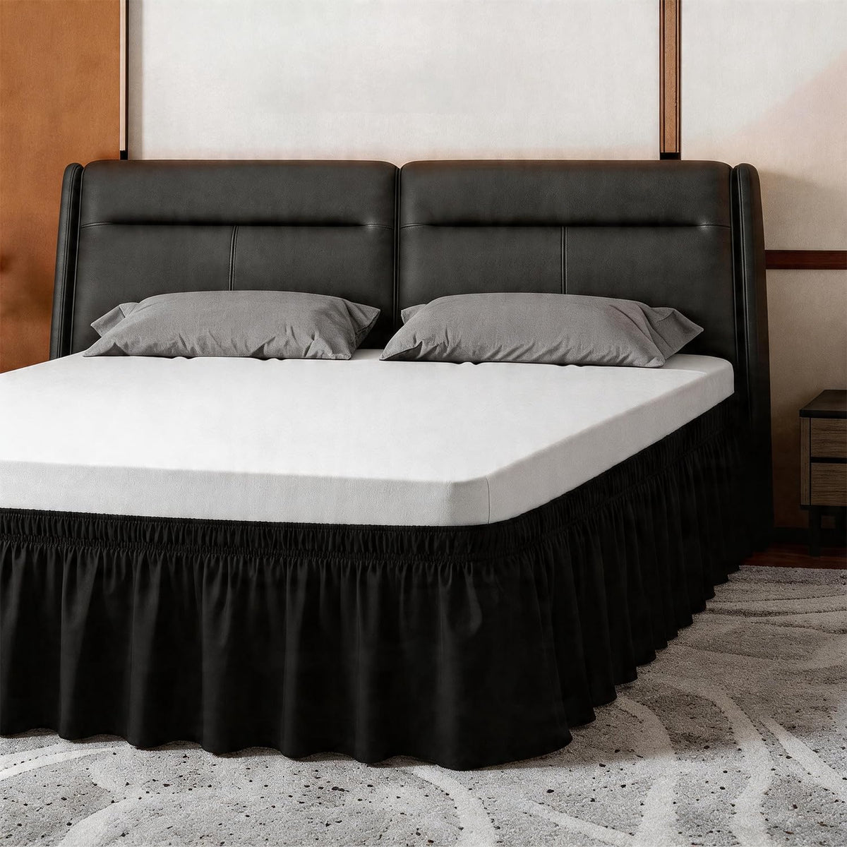 ANARACHON Full Bed Skirt, Wrap-Around Elastic Ruffled Eyelet Bed Skirt Full Size Dust Ruffle with Gathered Styling and Embroidered Details, 18" Drop Length (White)