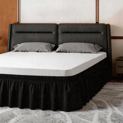 ANARACHON Full Bed Skirt, Wrap-Around Elastic Ruffled Eyelet Bed Skirt Full Size Dust Ruffle with Gathered Styling and Embroidered Details, 18" Drop Length (White)
