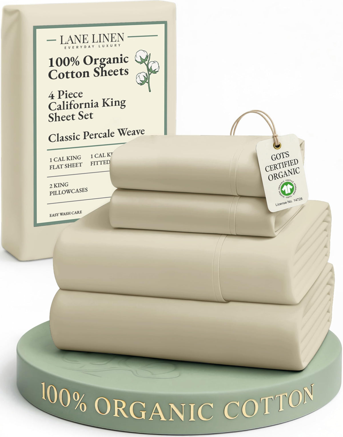 LANE LINEN Queen Sheets 100% Organic Cotton 4pc Percale Cooling - White