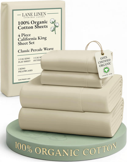 LANE LINEN Queen Sheets 100% Organic Cotton 4pc Percale Cooling - White