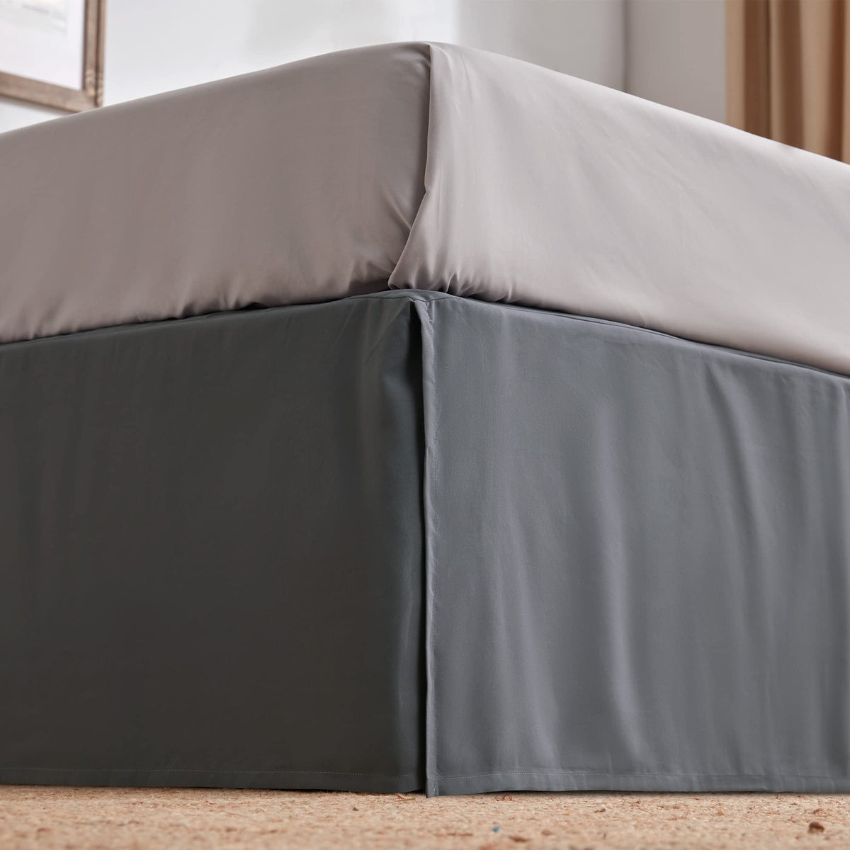 SLEEP ZONE Pleated Bed Skirts King Size, 15 inch Tailored Drop Easy Fit Bedskirt, Anti-Static, Fade Resistant (King, Beige)