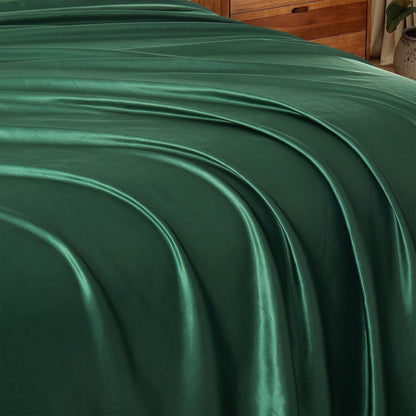 Ersmak Satin Flat Sheet Only, Single Flat Sheet Twin, Luxury & Ultra Soft Silky Bedding Top Sheet for Twin Mattress - Emerald Green